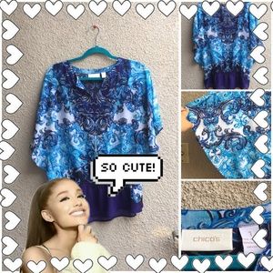 Chico’s SZ 1 Blue V-Neck Short Sleeve Blouse Tunic